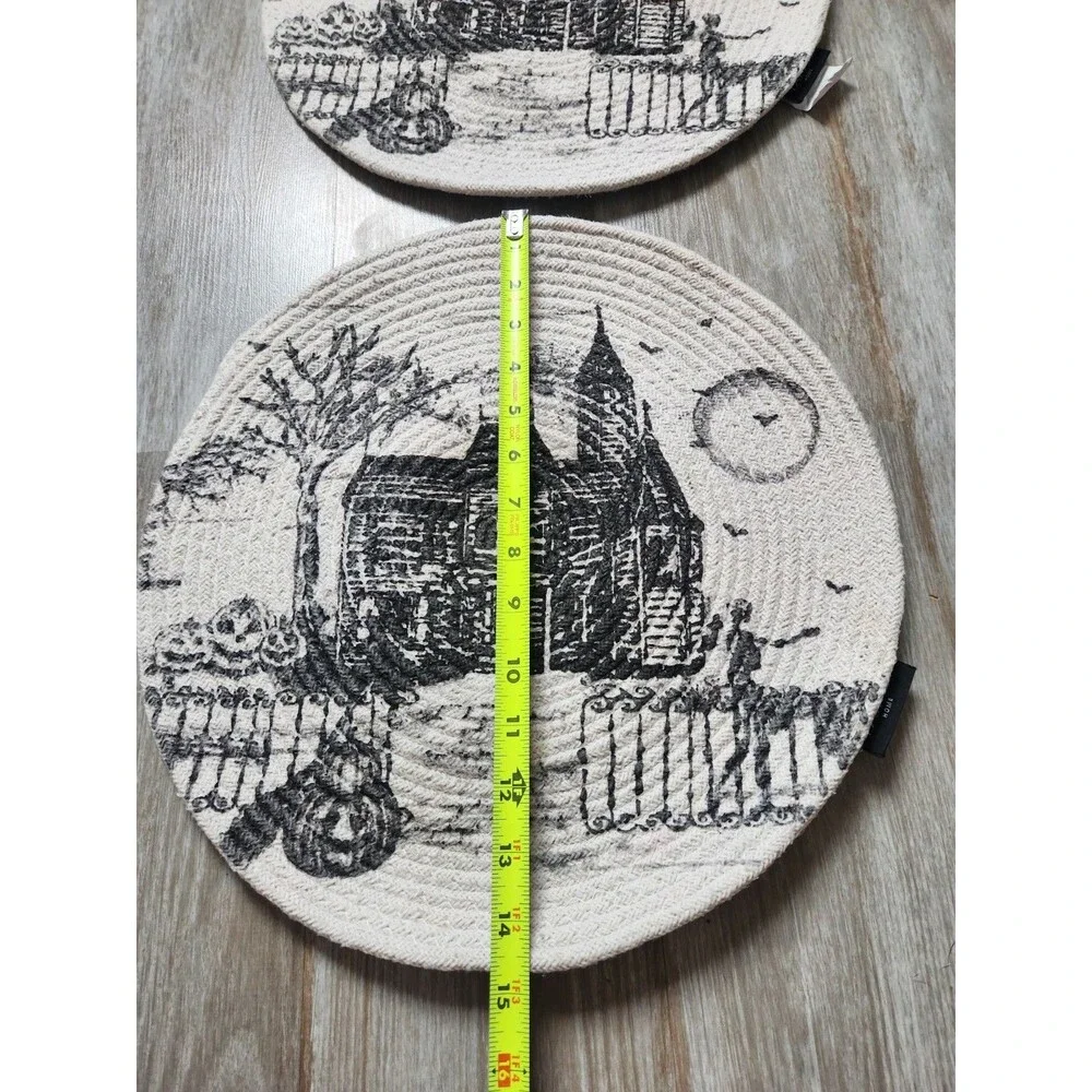 Tahari Home Halloween Haunted House Braided Round Placemats Set of 2 14